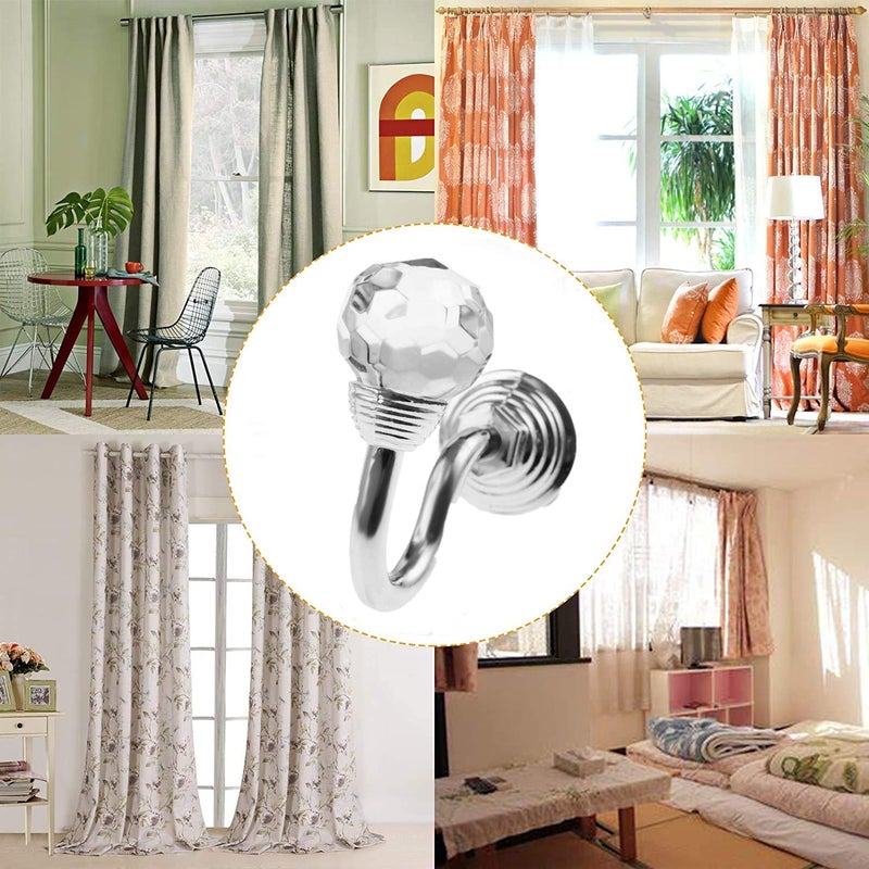 Hicello 2Pcs Crystal Glass Curtain Tieback Hook Silver Round Head Wall Hook Clothes Hanger with Screws - Image 5